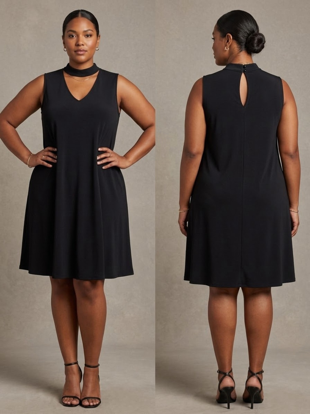 AB Studio Black Mock Neck Keyhole Swing Dress M (NWT)